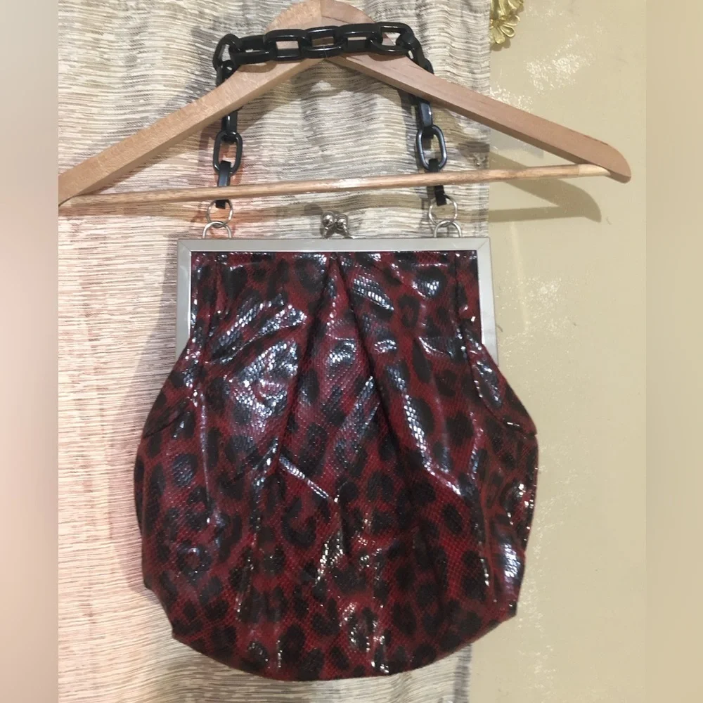 Kate Landry faux snakeskin leopard print chain handle handbag